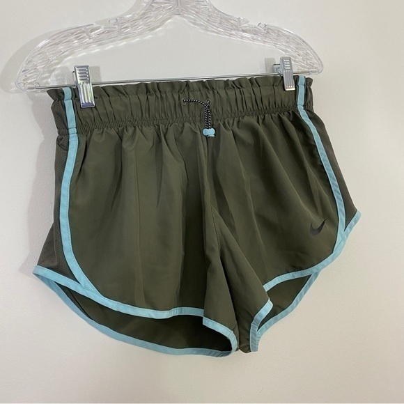 Nike Womens Medium Green Blue Piped Running Gym Track Shorts Lined Dri Fit - Picture 3 of 11